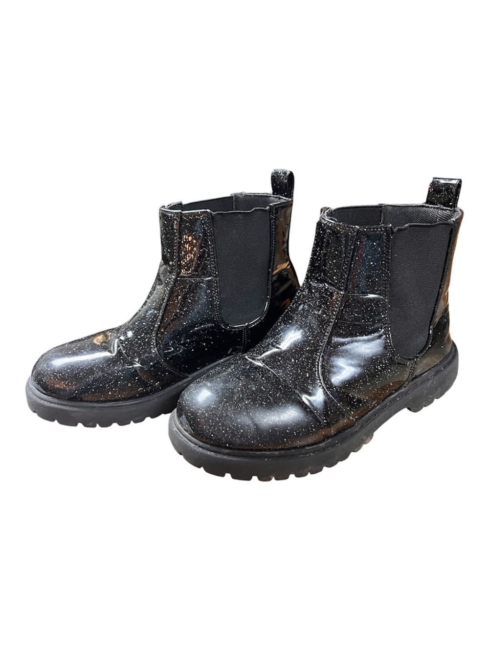 Girls Pull-on Patent Leather Chelsea Boot - Size 1, Black Sparkle